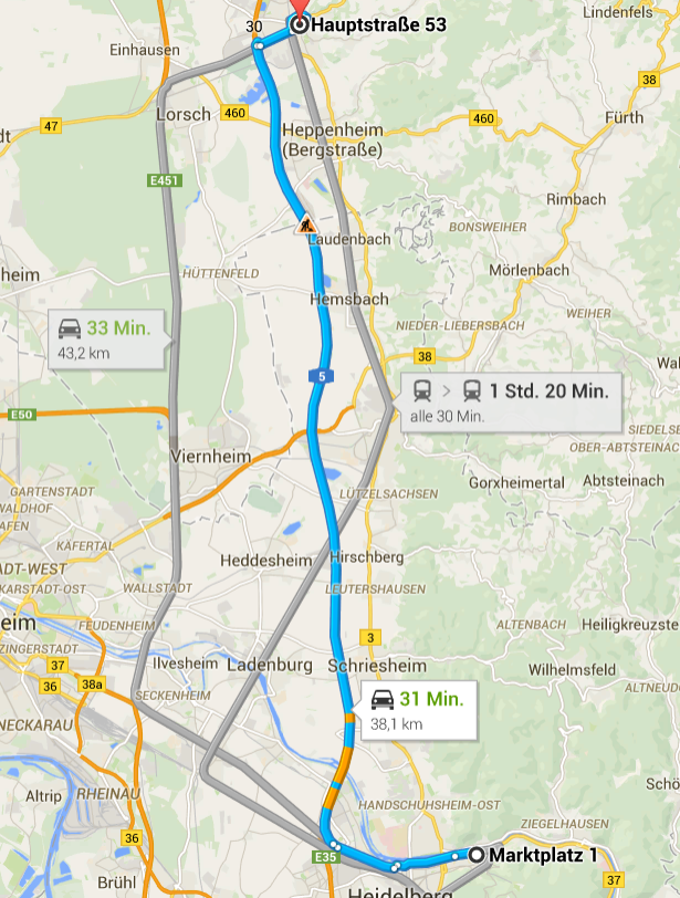 Google Maps Bensheim Heidelberg